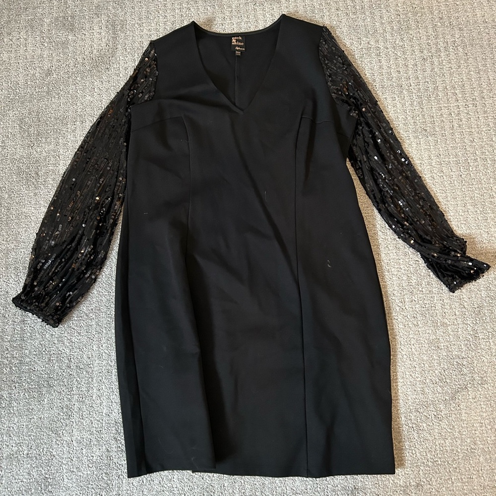 Reitmans Black Dress with Sequin Sleeves